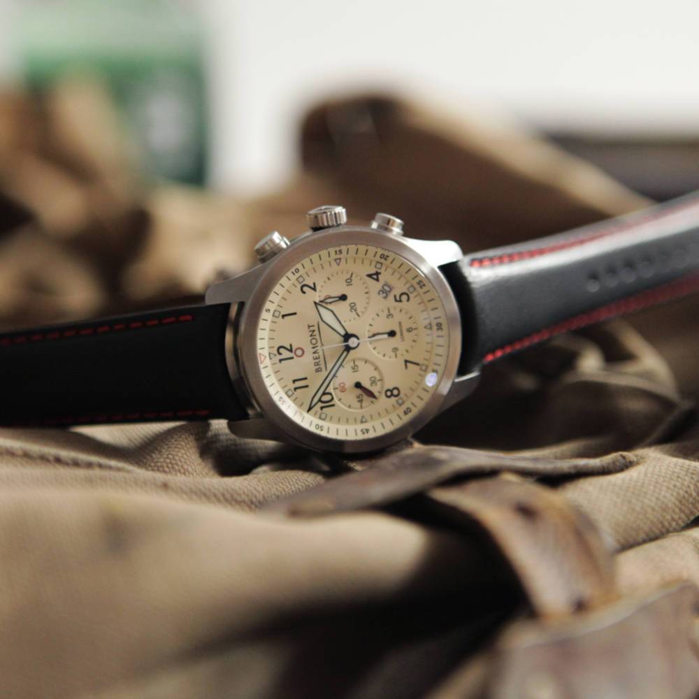 Bremont Chronometers Straps Mens Leather Strap Black red stitching