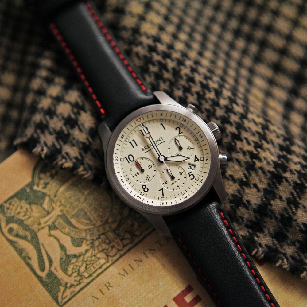 Bremont Chronometers Straps Mens Leather Strap Black red stitching