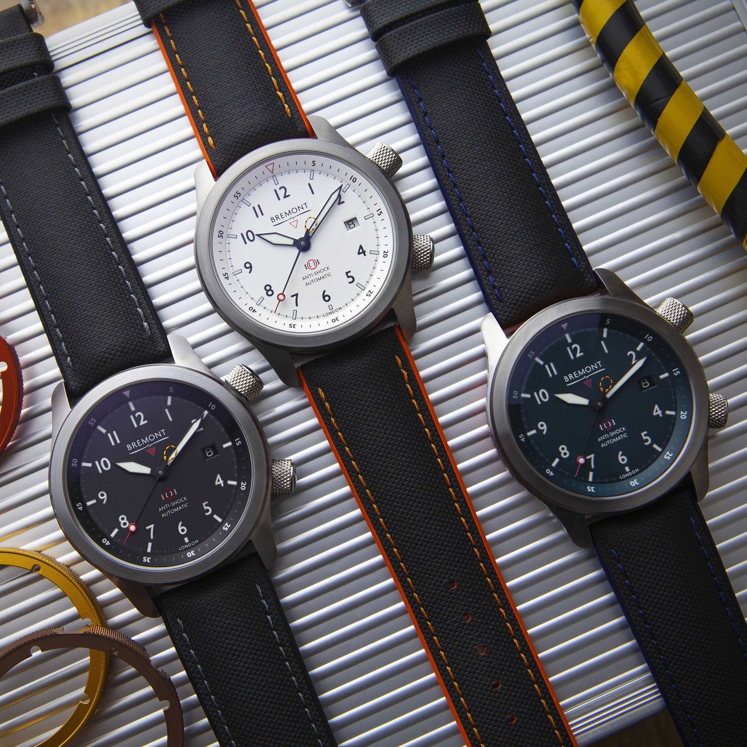 Martin Baker Chalgrove leather rubber black strap grey stitching embossed bremont logo