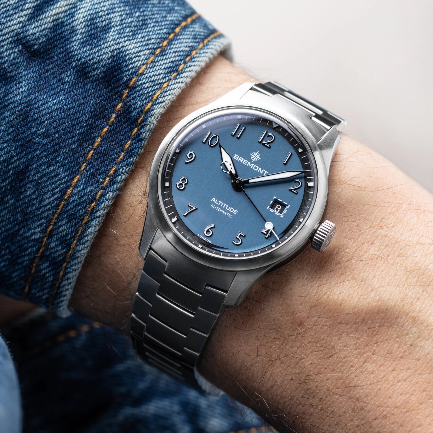 Altitude 39mm Blue Dial Bracelet - Close Up - Wrist Shot - Bremont