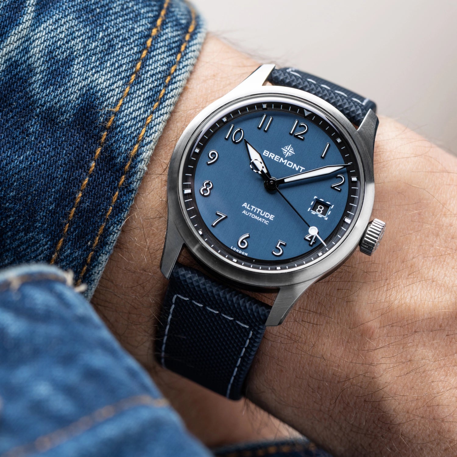 Altitude 39mm Blue Dial Leather Strap - Bremont - Wrist Shot
