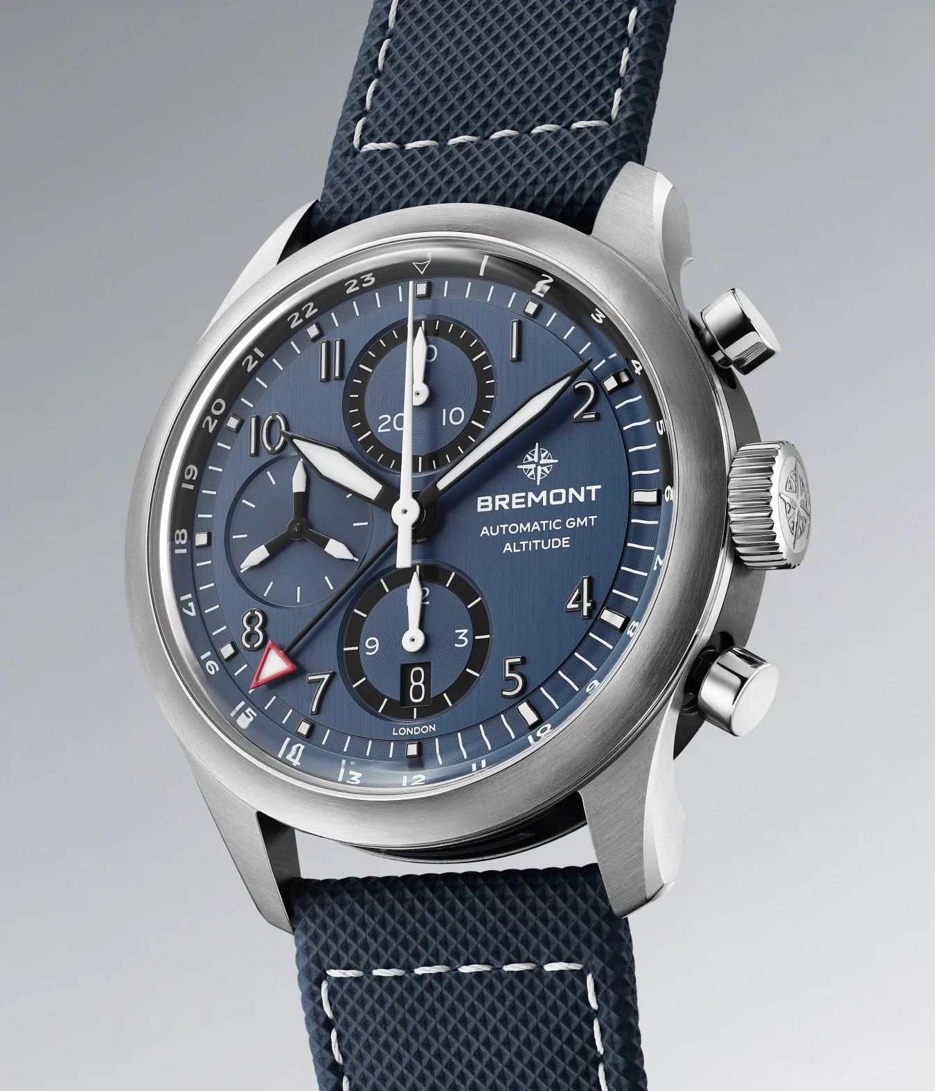 Bremont Watch Company Watches | Mens | Altitude Altitude 42mm Chronograph GMT Blue Dial Leather Strap
