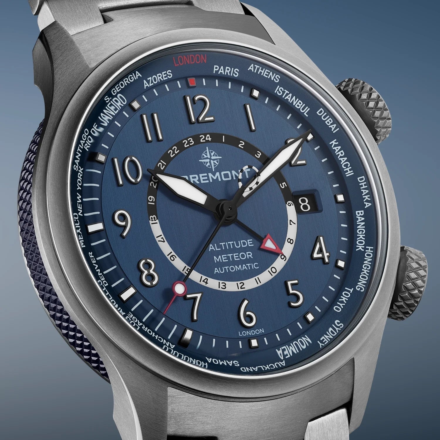 Altitude MB Meteor Time Zones Blue Dial Leather Strap
