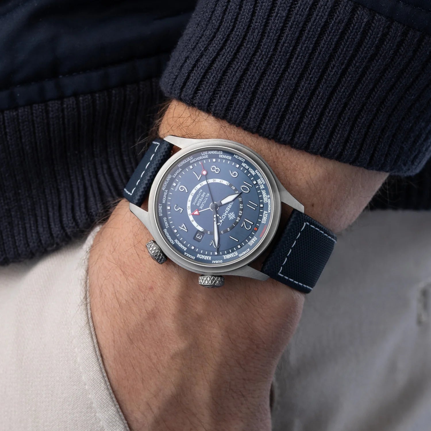 Altitude MB Meteor Time Zones Blue Dial Leather Strap