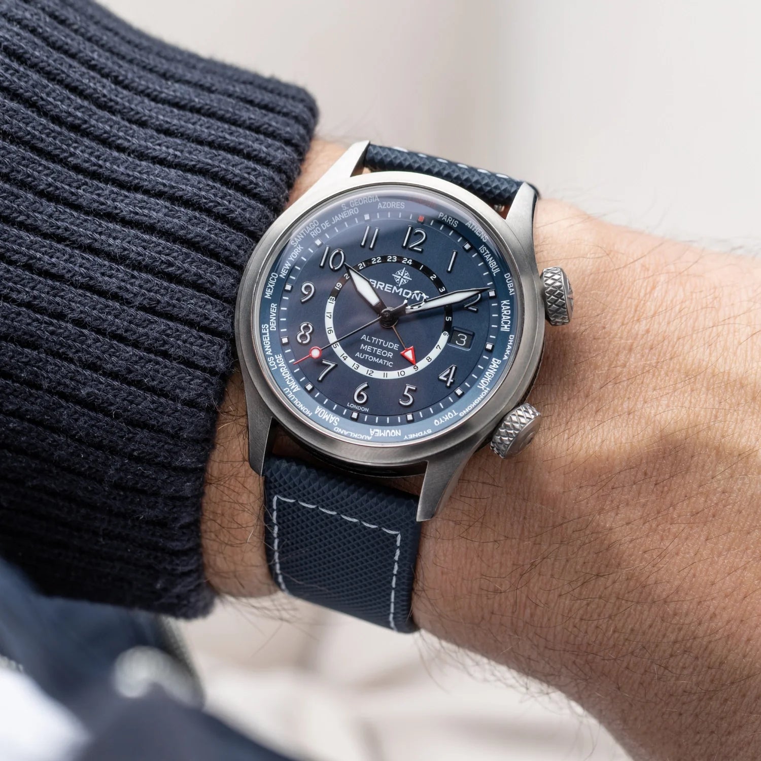 Altitude MB Meteor Time Zones Blue Dial Leather Strap