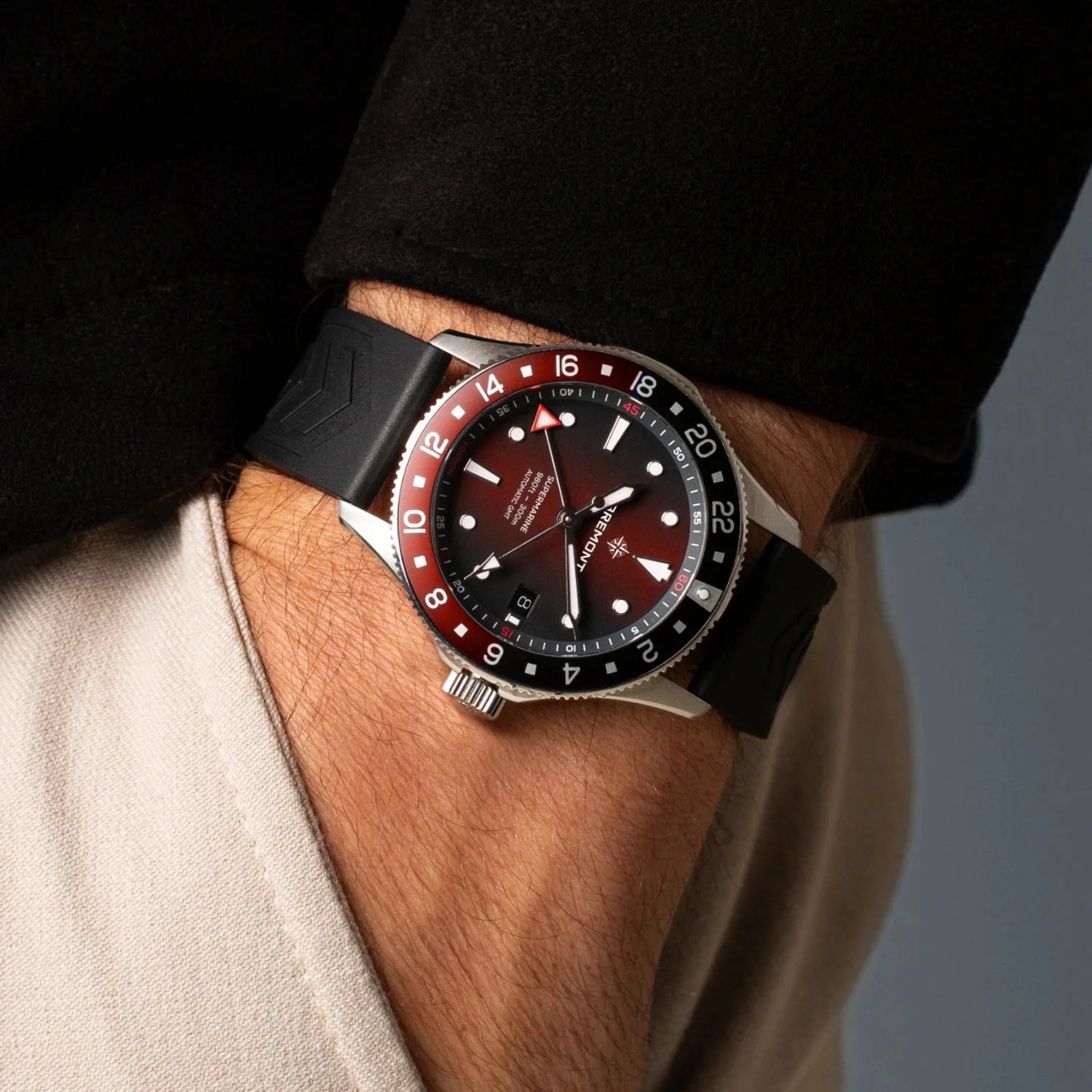 Bremont Watch Company Watches | Mens | Supermarine Supermarine 300M GMT, Ember Red, Rubber Strap