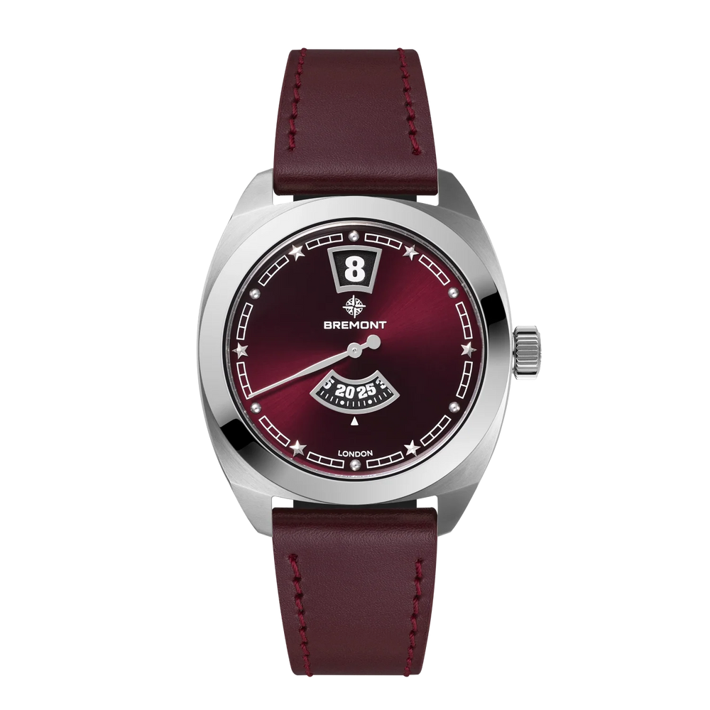 Terra Nova 35mm Jumping Hour Burgundy Leather Strap