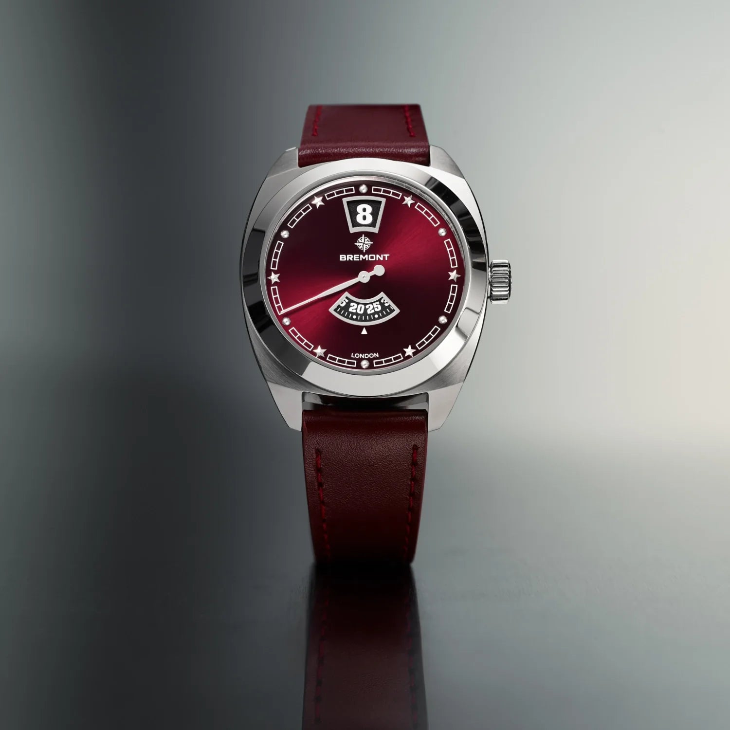 Terra Nova 35mm Jumping Hour Burgundy Leather Strap