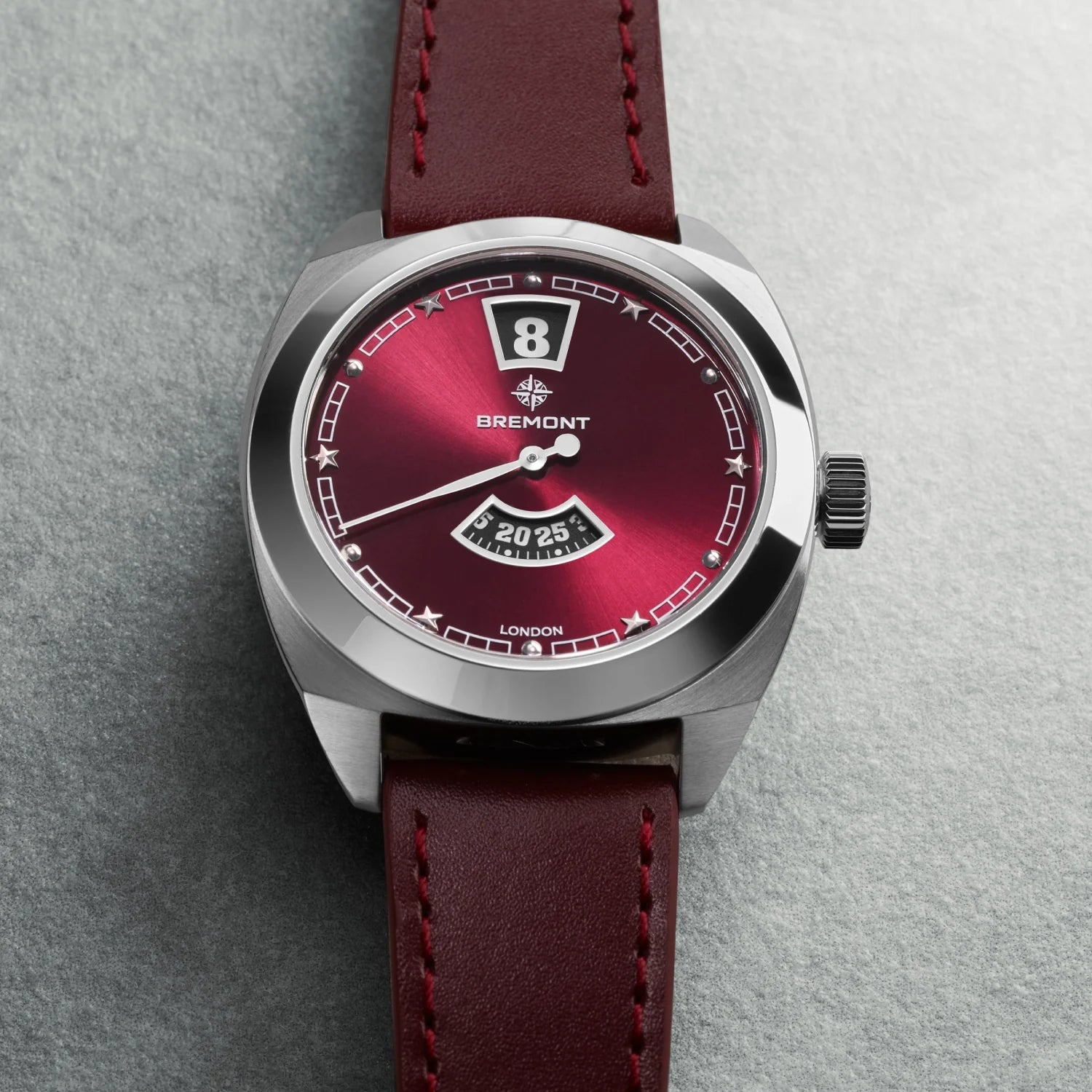 Terra Nova 35mm Jumping Hour Burgundy Leather Strap