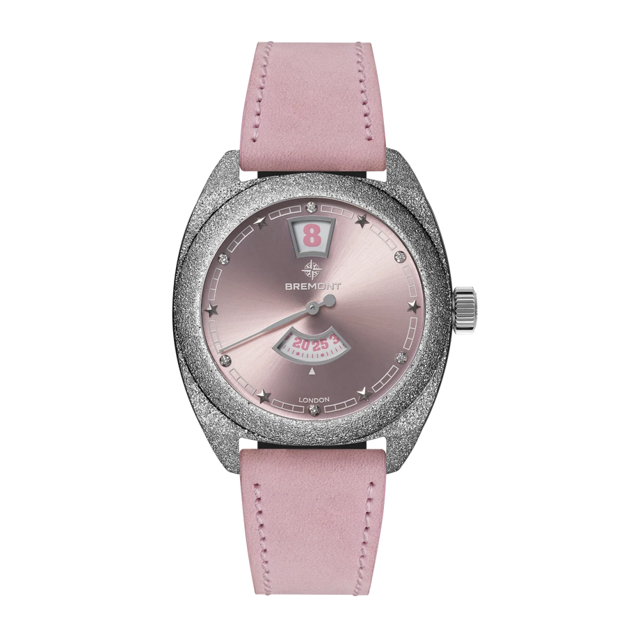 Terra Nova 35mm Jumping Hour Frosted Pink Leather Strap