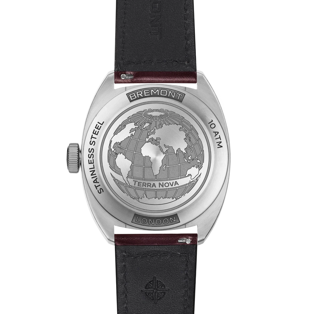 Terra Nova 40.5mm Jumping Hour Burgundy Leather Strap