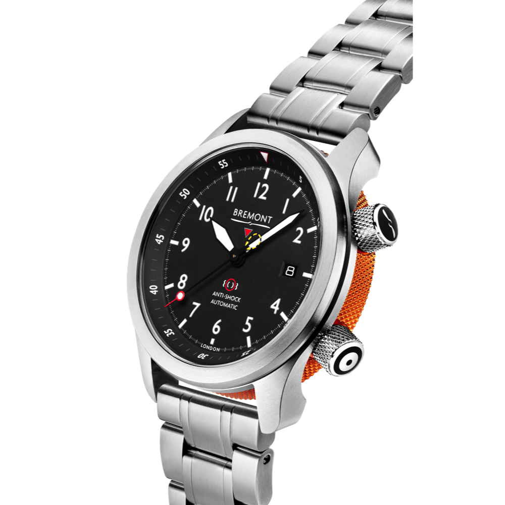 MBII Custom Stainless Steel, Black Dial with Orange Barrel & Closed Case Back