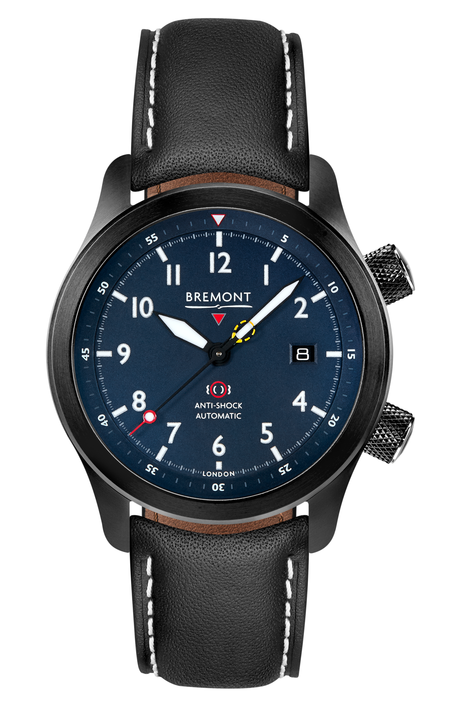 Bremont Watch Company Configurator Grey with White Stitch Leather / Short / Pin Buckle MBII Custom DLC, Blue Dial with Dark Blue Barrel & Open Case Back