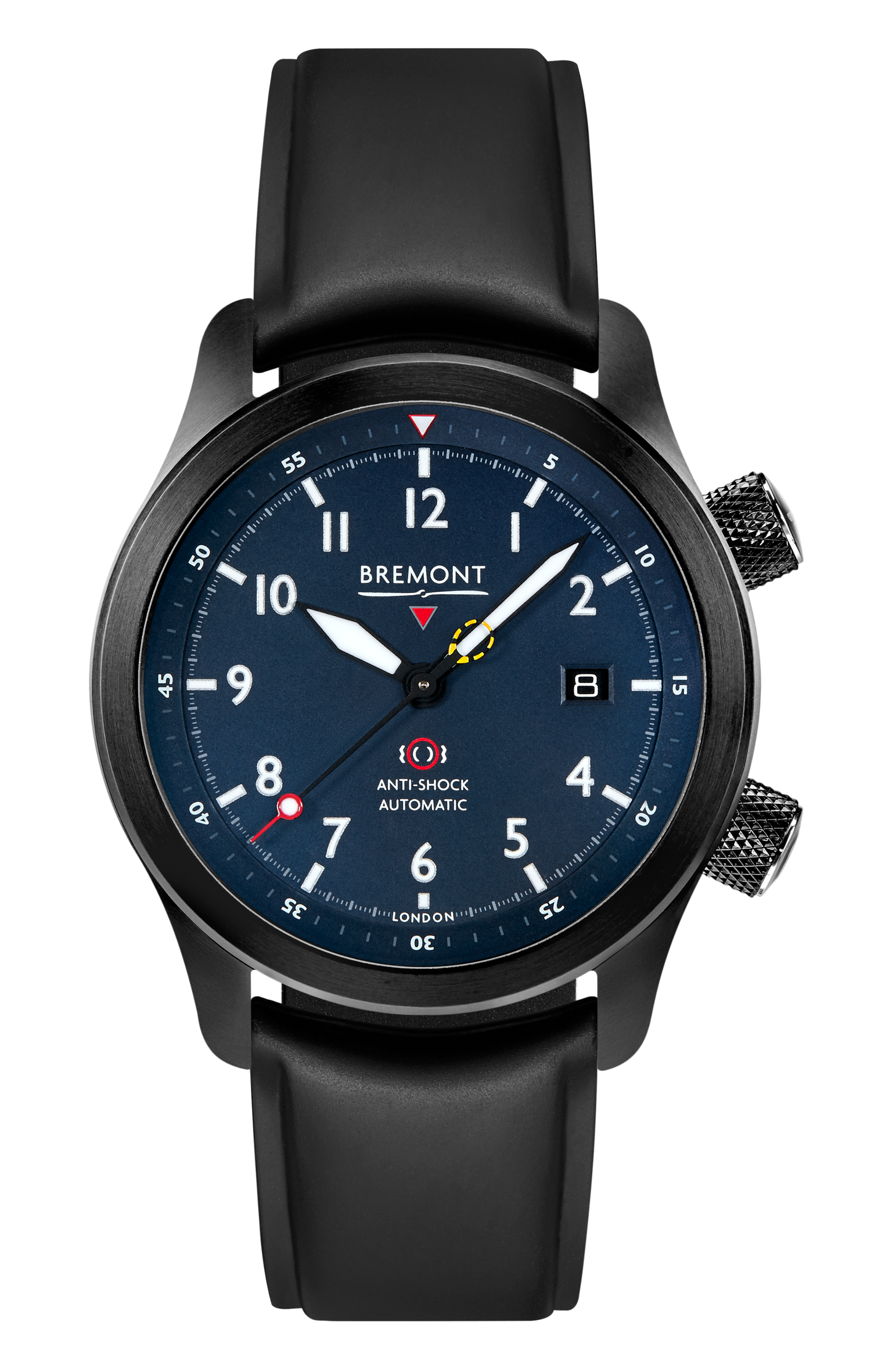 Bremont Watch Company Configurator Black Temple Island / Short / Pin Buckle MBII Custom DLC, Blue Dial with Dark Blue Barrel & Closed Case Back