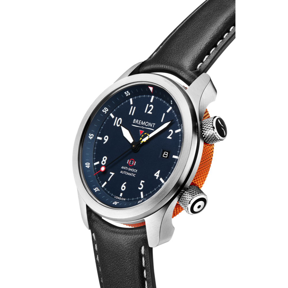 MBII Custom Stainless Steel, Blue Dial with Orange Barrel & Open Case Back