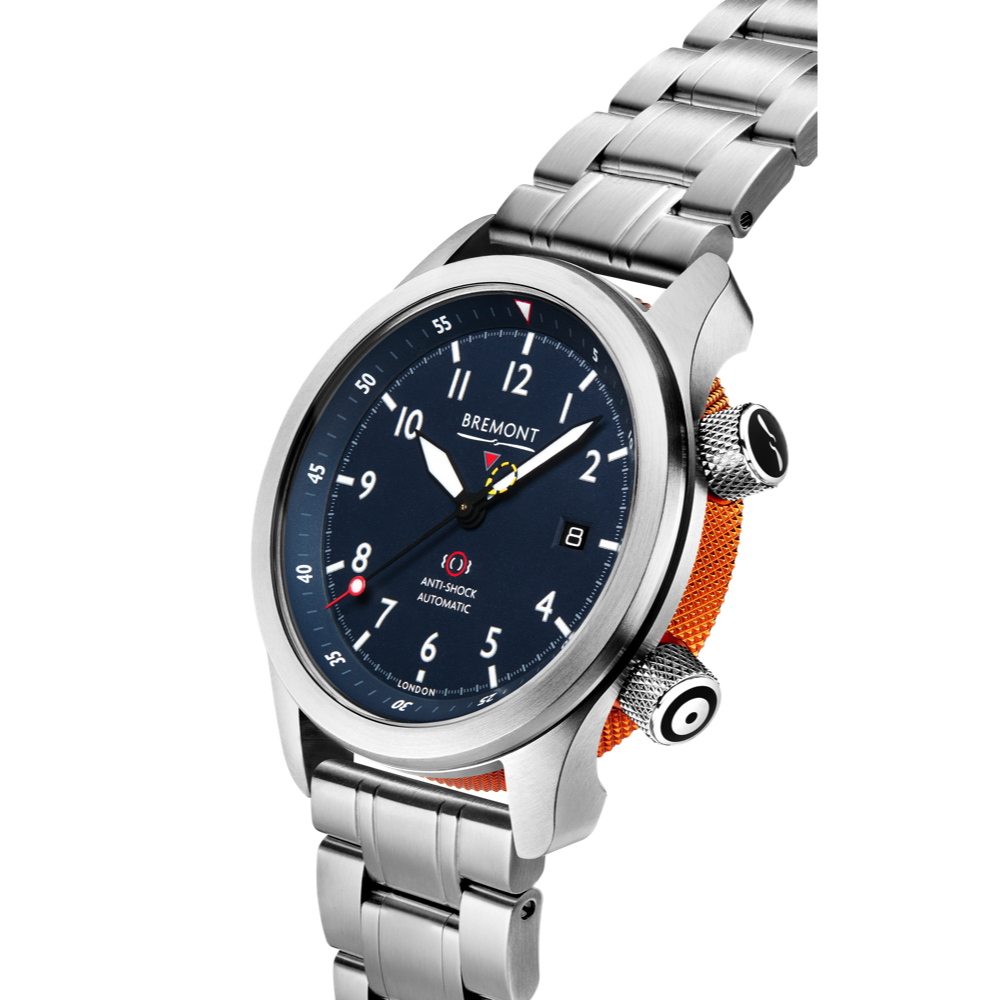 MBII Custom Stainless Steel, Blue Dial with Orange Barrel & Open Case Back