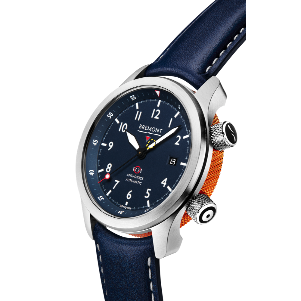 MBII Custom Stainless Steel, Blue Dial with Orange Barrel & Open Case Back