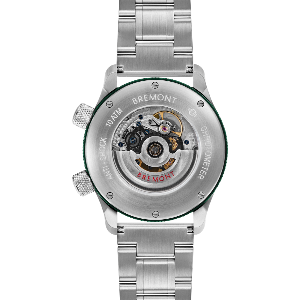 MBII Custom Stainless Steel, White Dial with Green Barrel & Open Case Back