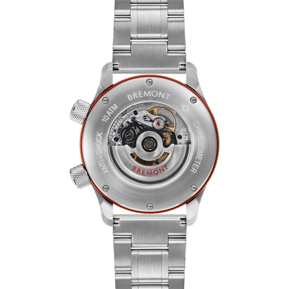MBII Custom Stainless Steel, White Dial with Orange Barrel & Open Case Back