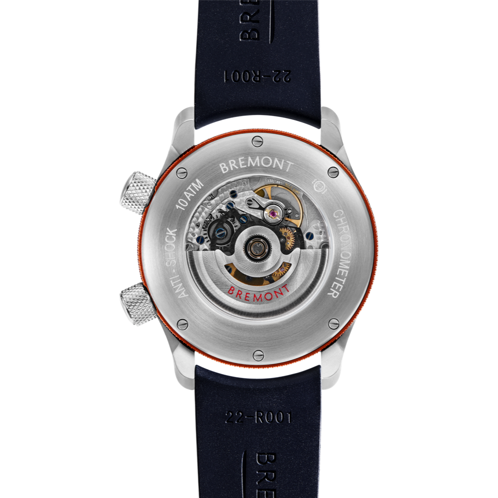 MBII Custom Stainless Steel, Blue Dial with Orange Barrel & Open Case Back