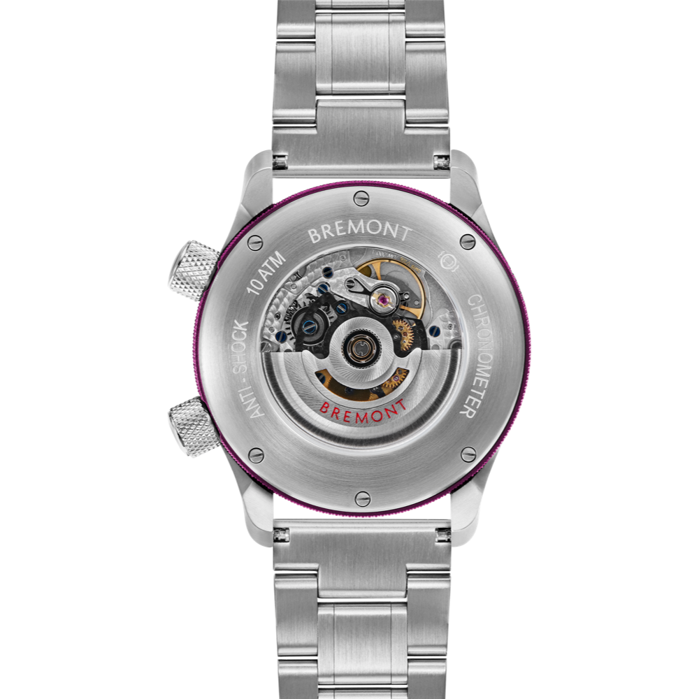 MBII Custom Stainless Steel, Black Dial with Purple Barrel & Open Case Back