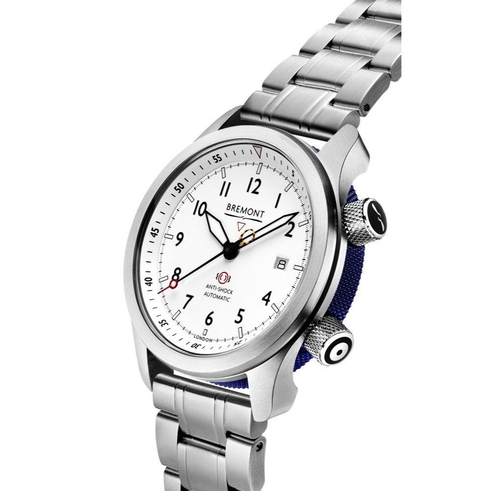 MBII Custom Stainless Steel, White Dial with Blue Barrel & Closed Case Back