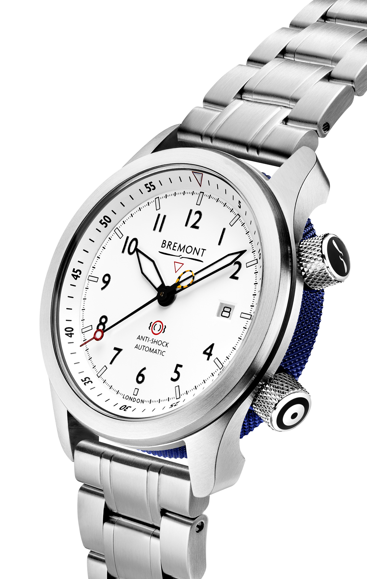 MBII Custom Stainless Steel, White Dial with Dark Blue Barrel & Closed Case Back