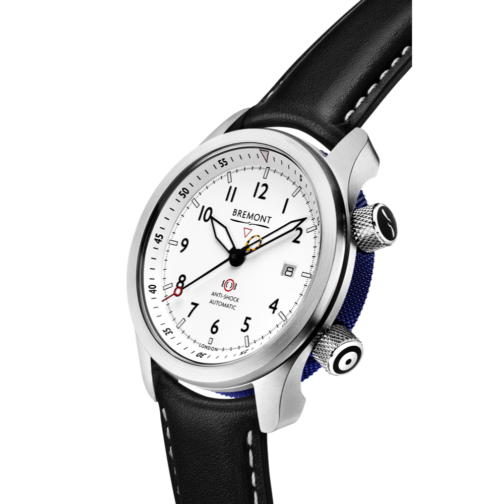 MBII Custom Stainless Steel, White Dial with Blue Barrel & Open Case Back