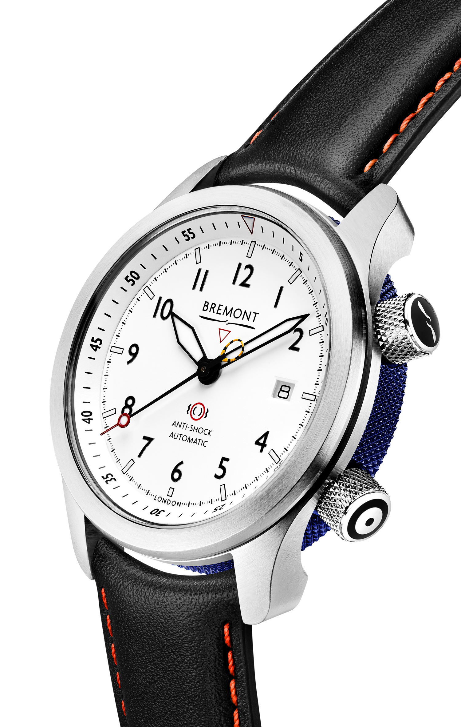 MBII Custom Stainless Steel, White Dial with Dark Blue Barrel & Closed Case Back