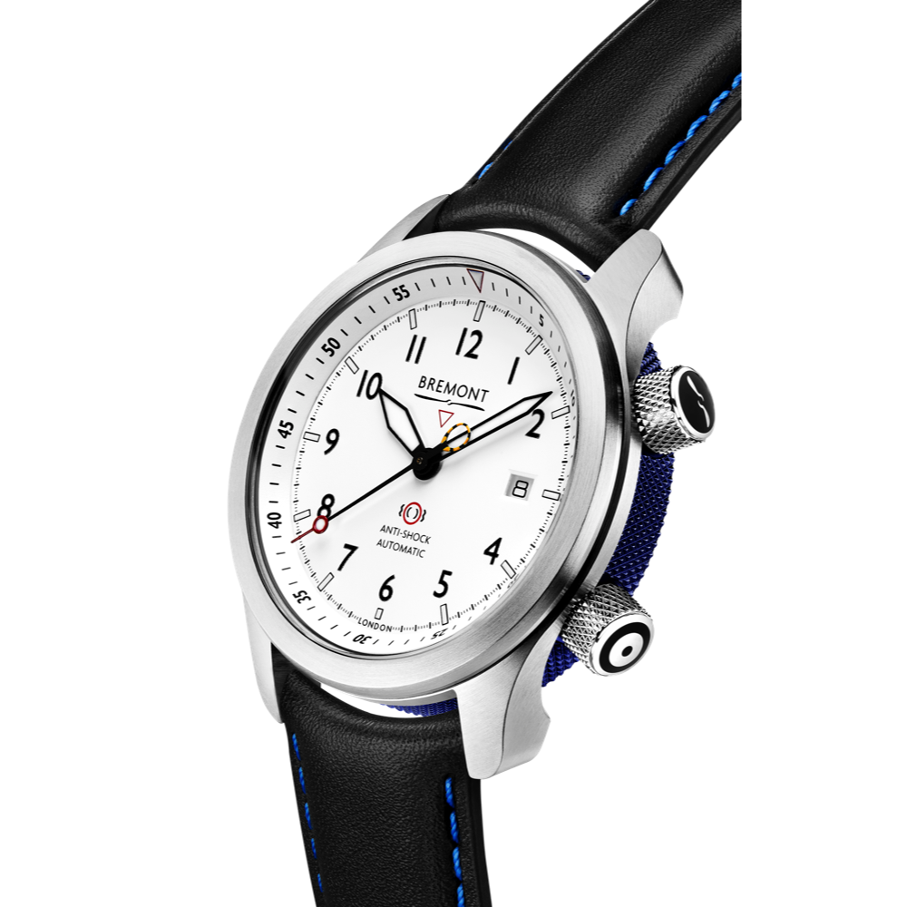 MBII Custom Stainless Steel, White Dial with Blue Barrel & Closed Case Back