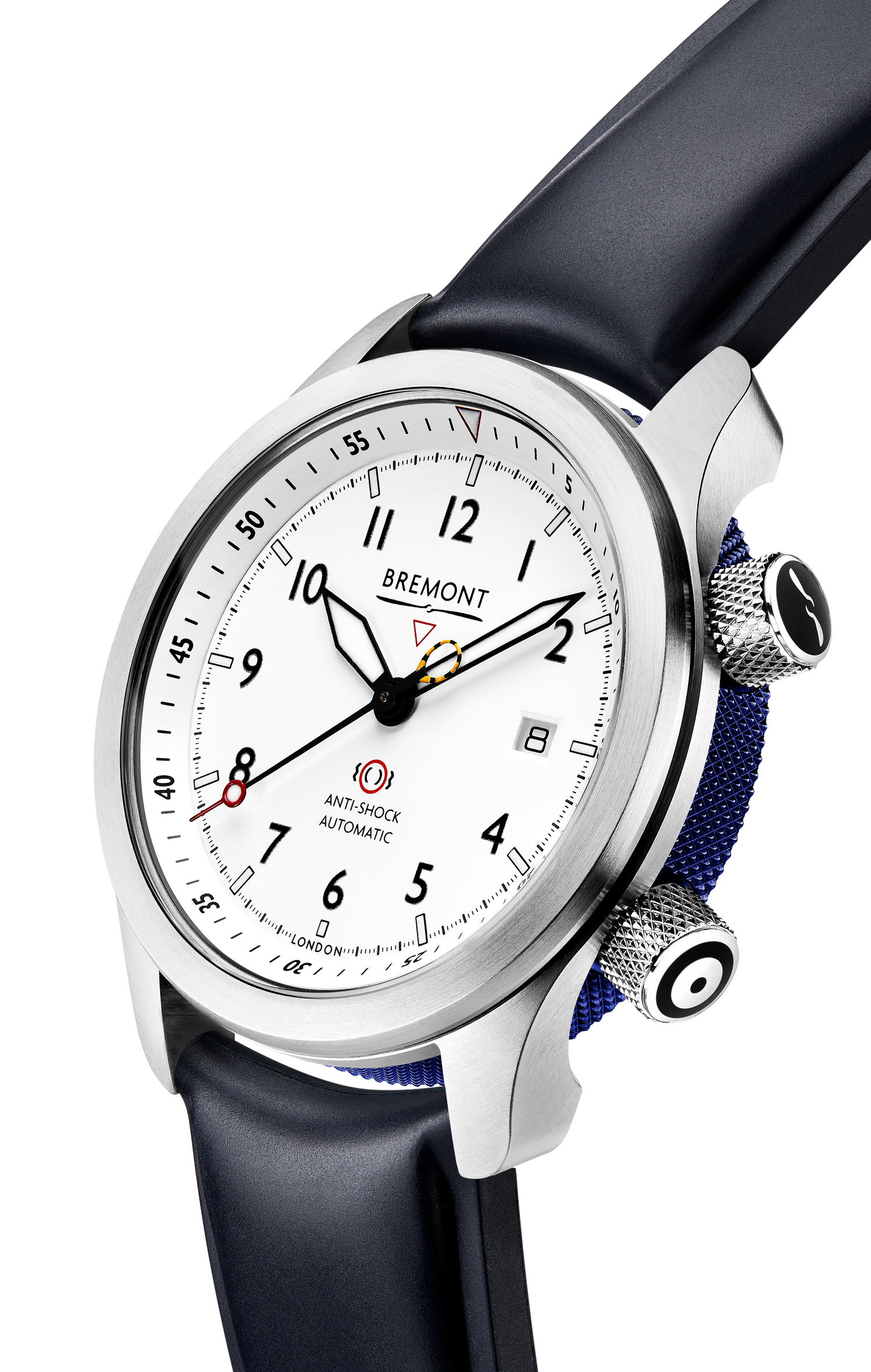 MBII Custom Stainless Steel, White Dial with Dark Blue Barrel & Closed Case Back