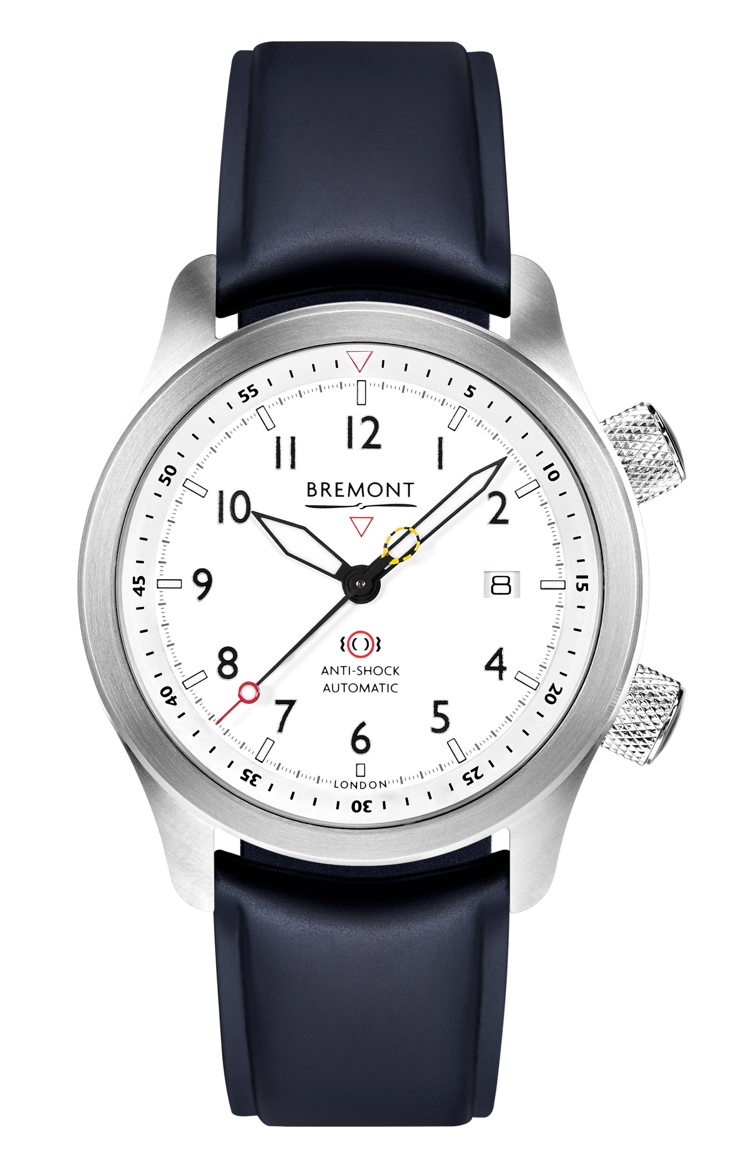 Bremont Watch Company Configurator MBII Custom Stainless Steel, White Dial with Dark Blue Barrel & Closed Case Back