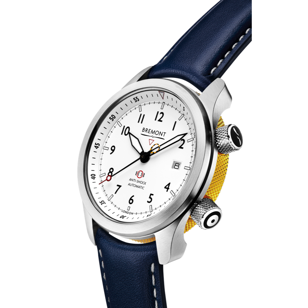 MBII Custom Stainless Steel, White Dial with Yellow Barrel & Closed Case Back