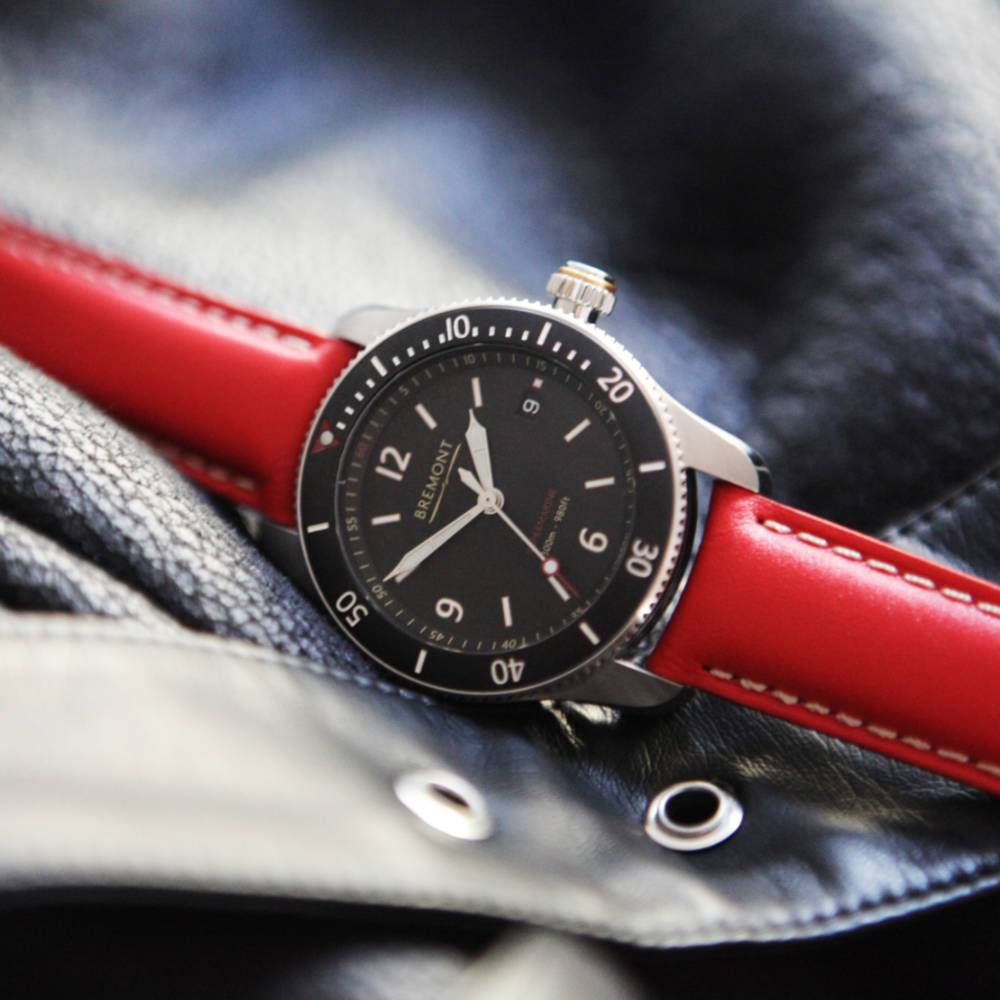 Bremont Chronometers Straps Mens red Leather Strap white stitching