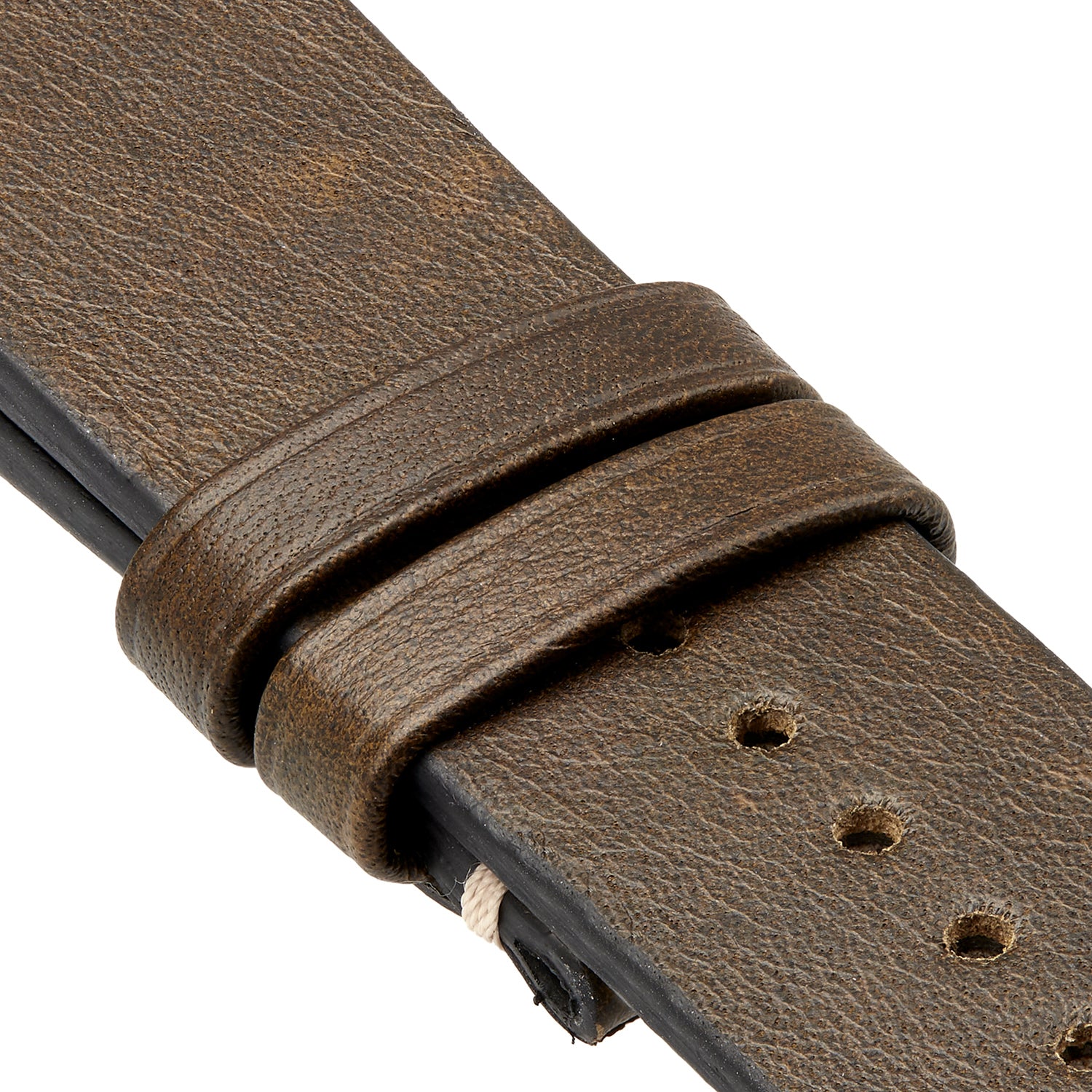 Khaki Leather Side Stitch Strap